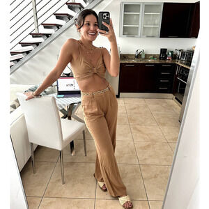 12th Tribe Little Secrets Mocha Linen Trousers Size Large